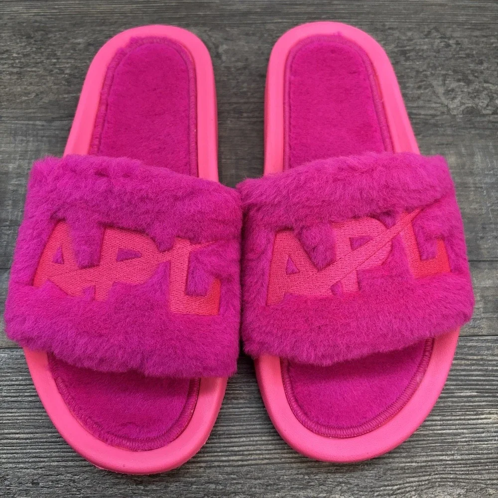 APL Slide Women's 8 Shearling Sandals Neon Pink NEW